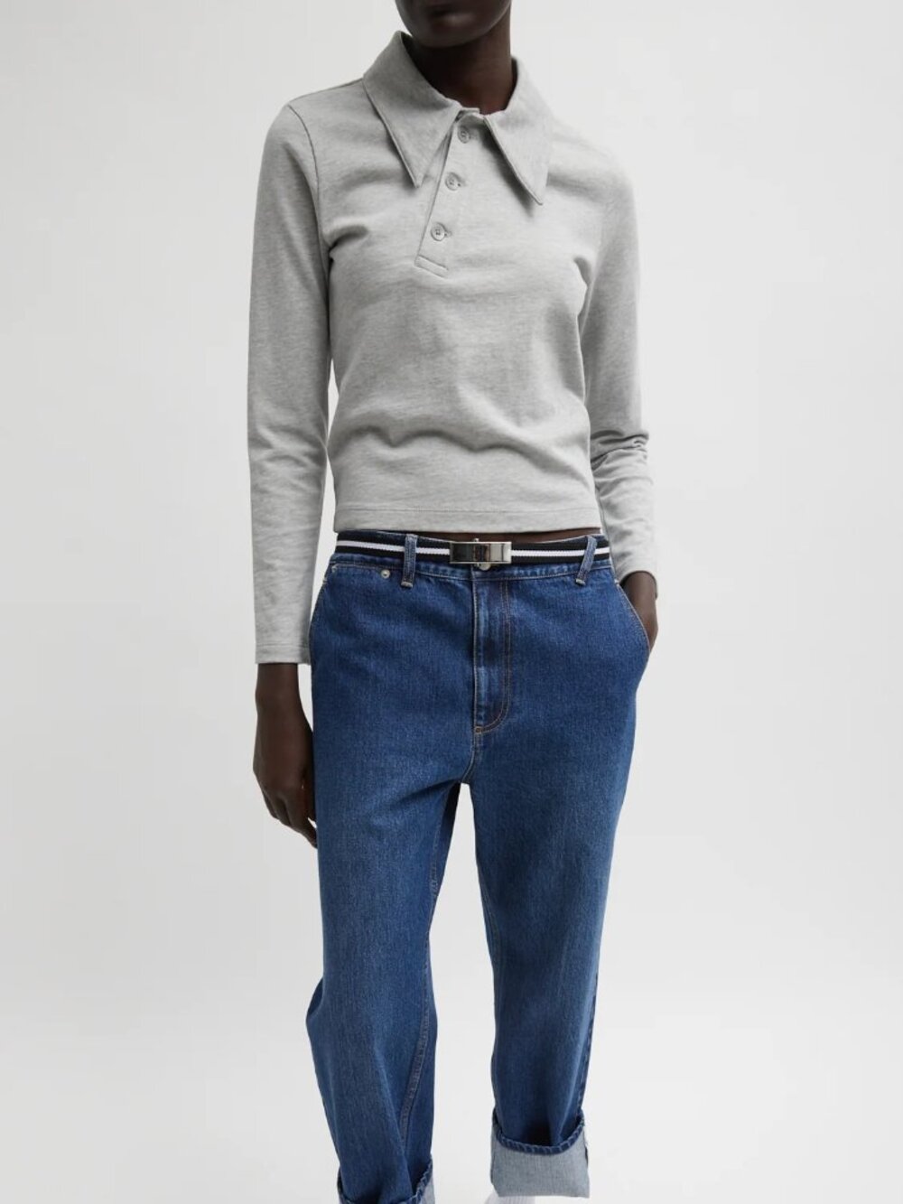 Tibi  Perfect T-Shirt Shrunken Polo, Heather Grey / S / - Picture 3 of 11